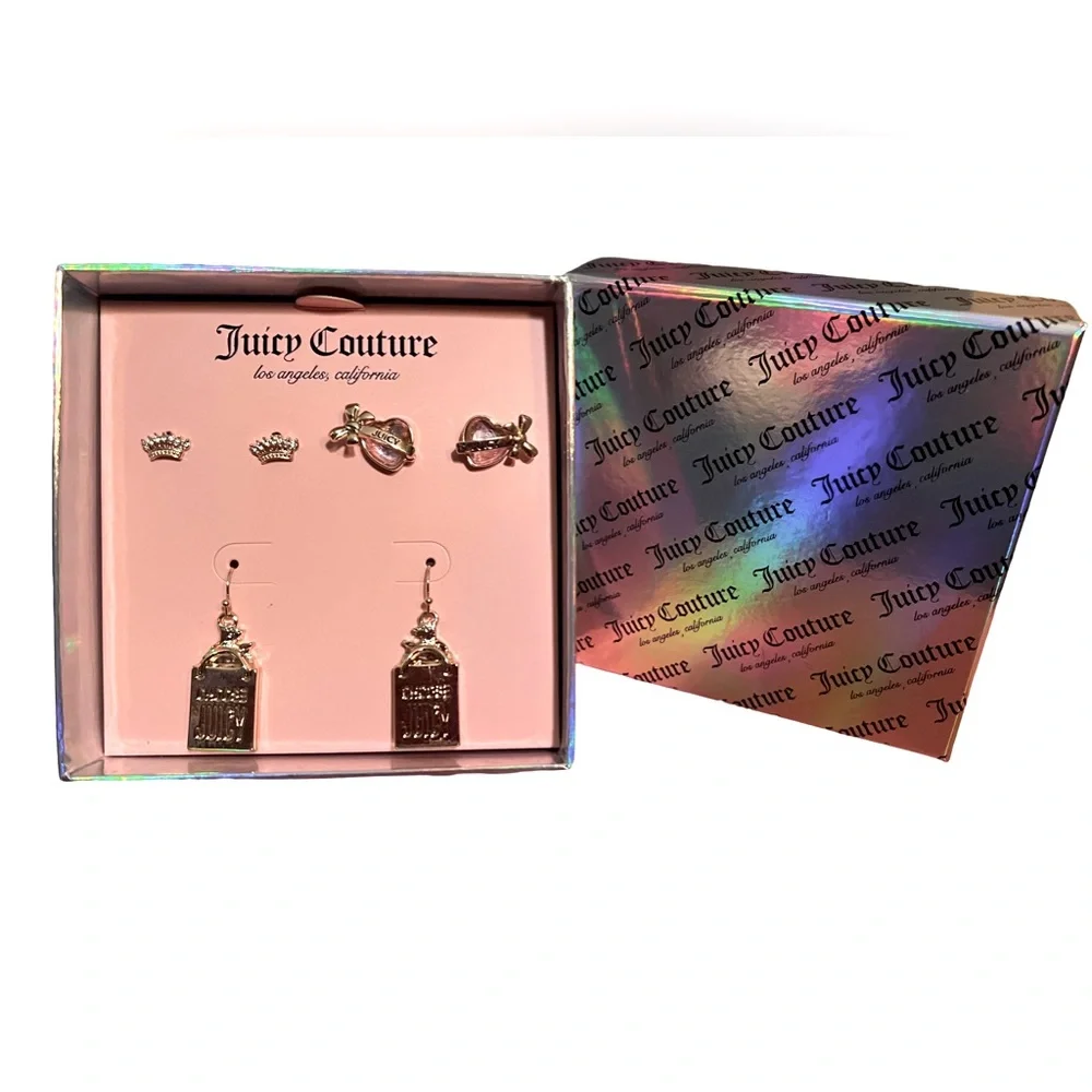 Juicy Couture  NWT Juicy Cherry Heart Tumbler  & Juicy Gold Rhinestone Earrings - Picture 6 of 10